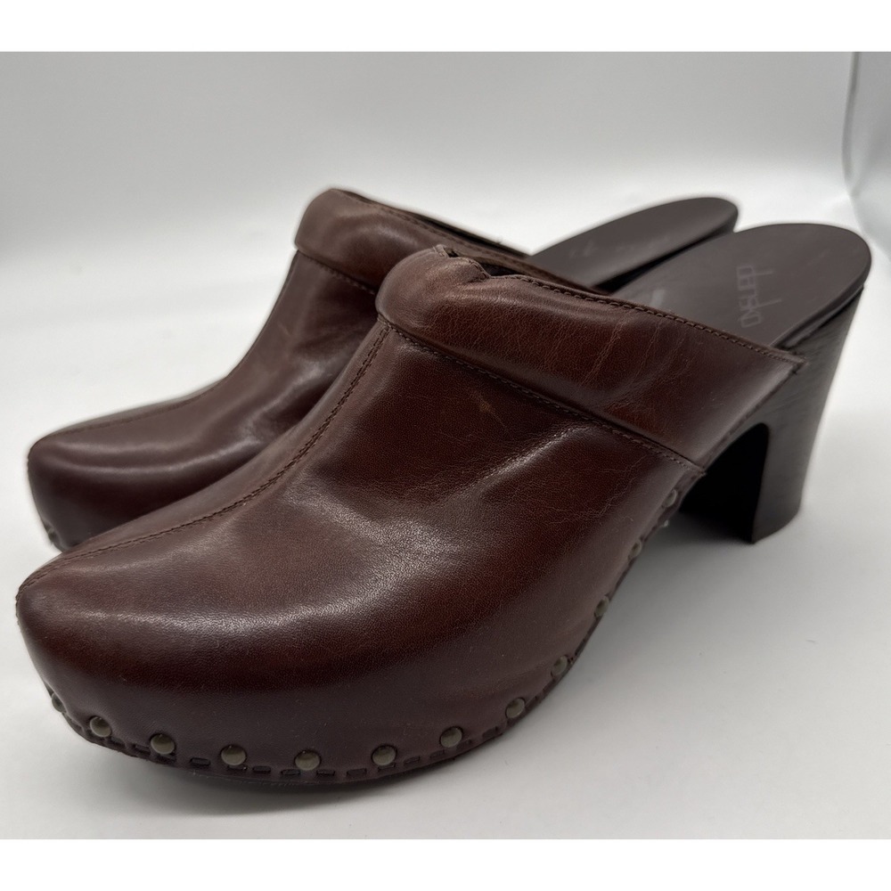 Dansko Rae Chestnut Brown Leather Studded‎ Clogs Mules Heels Womens Size 41